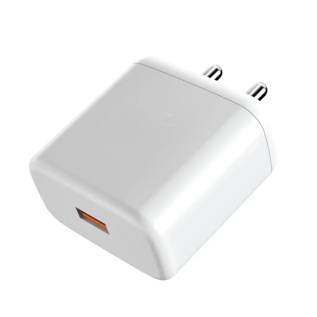 White fast-charging power adapter with a single USB-A port